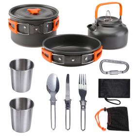 Outdoor Jacketed Kettle 2-3 Person Camping Teapot Tableware Suit (Color: Orange)